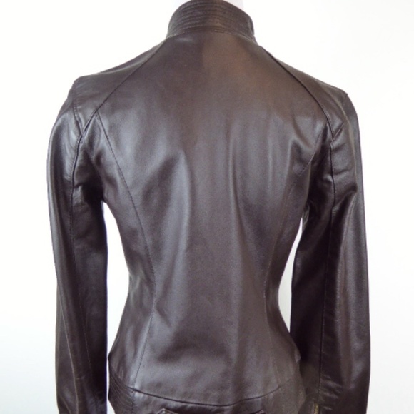 ARDEN B BROWN LEATHER ZIP MOTO lamb LEATHER JACKET S New - Picture 6 of 8